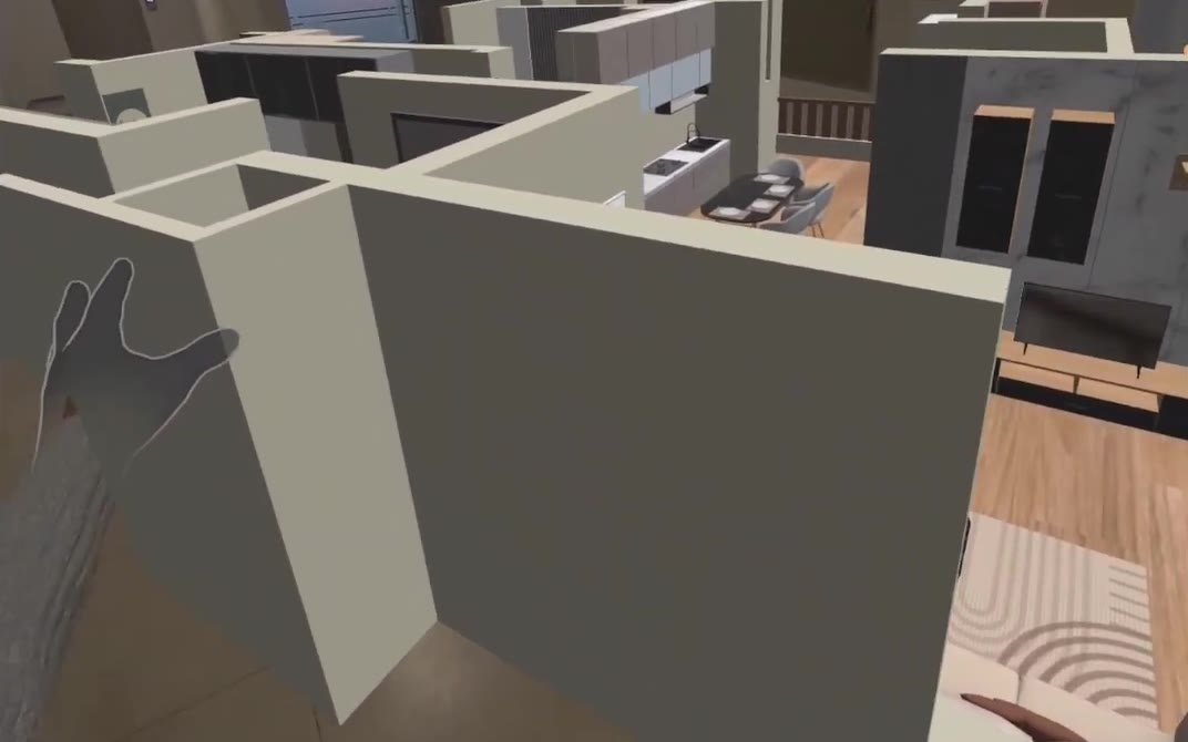 A simple hand menu switches between building, floor and apartment