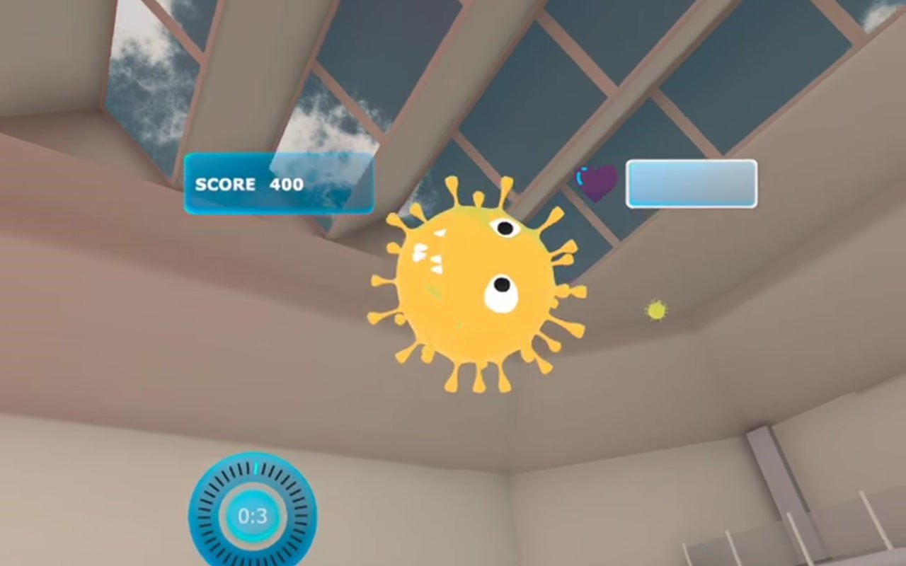 Guests track down and fight viruses in the mini game